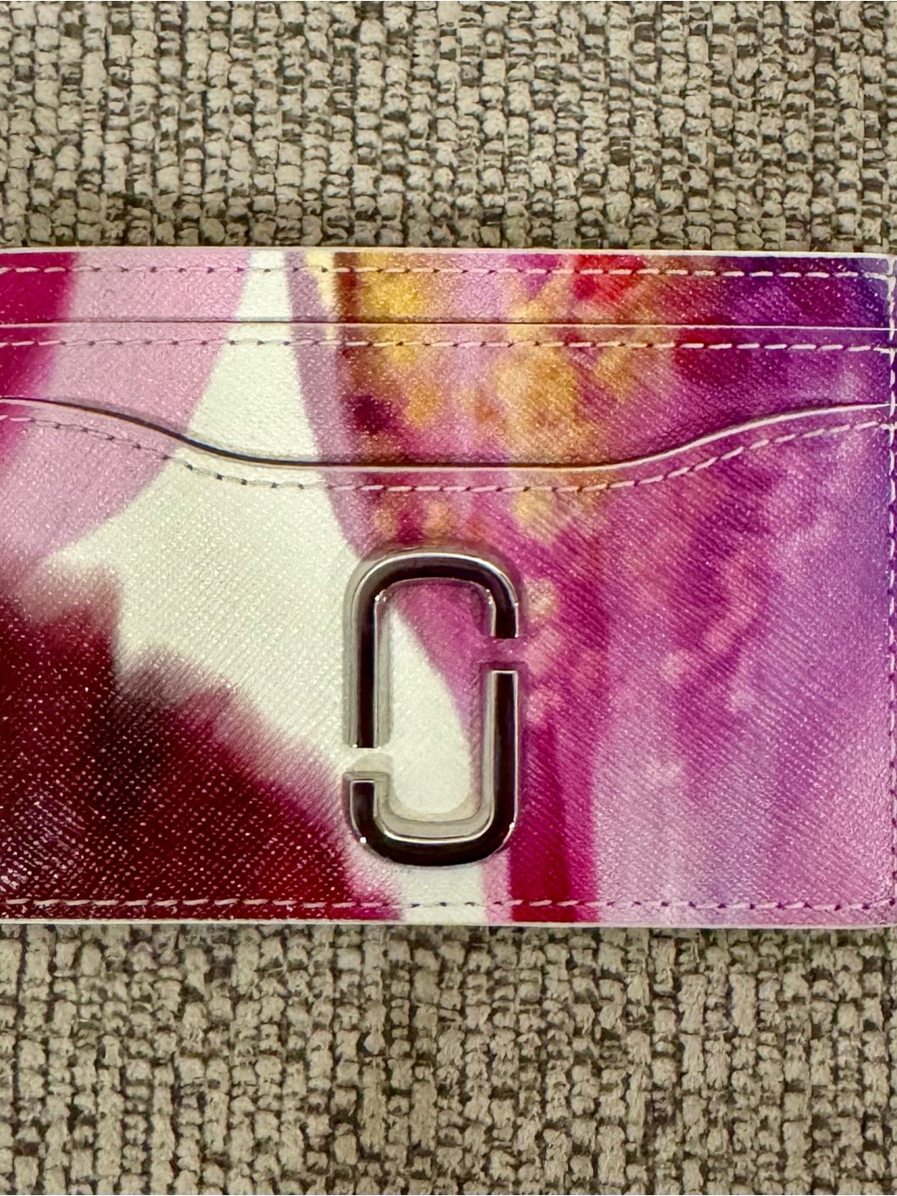Marc Jacobs Pink Purple Floral Card Holder with Silver Double J